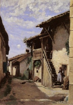  romanticism - A Village Steeet Dardagny plein air Romanticism Jean Baptiste Camille Corot